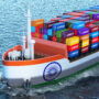 indian freighter ship with cargo containers sailing ocean 3d rendering 90x90